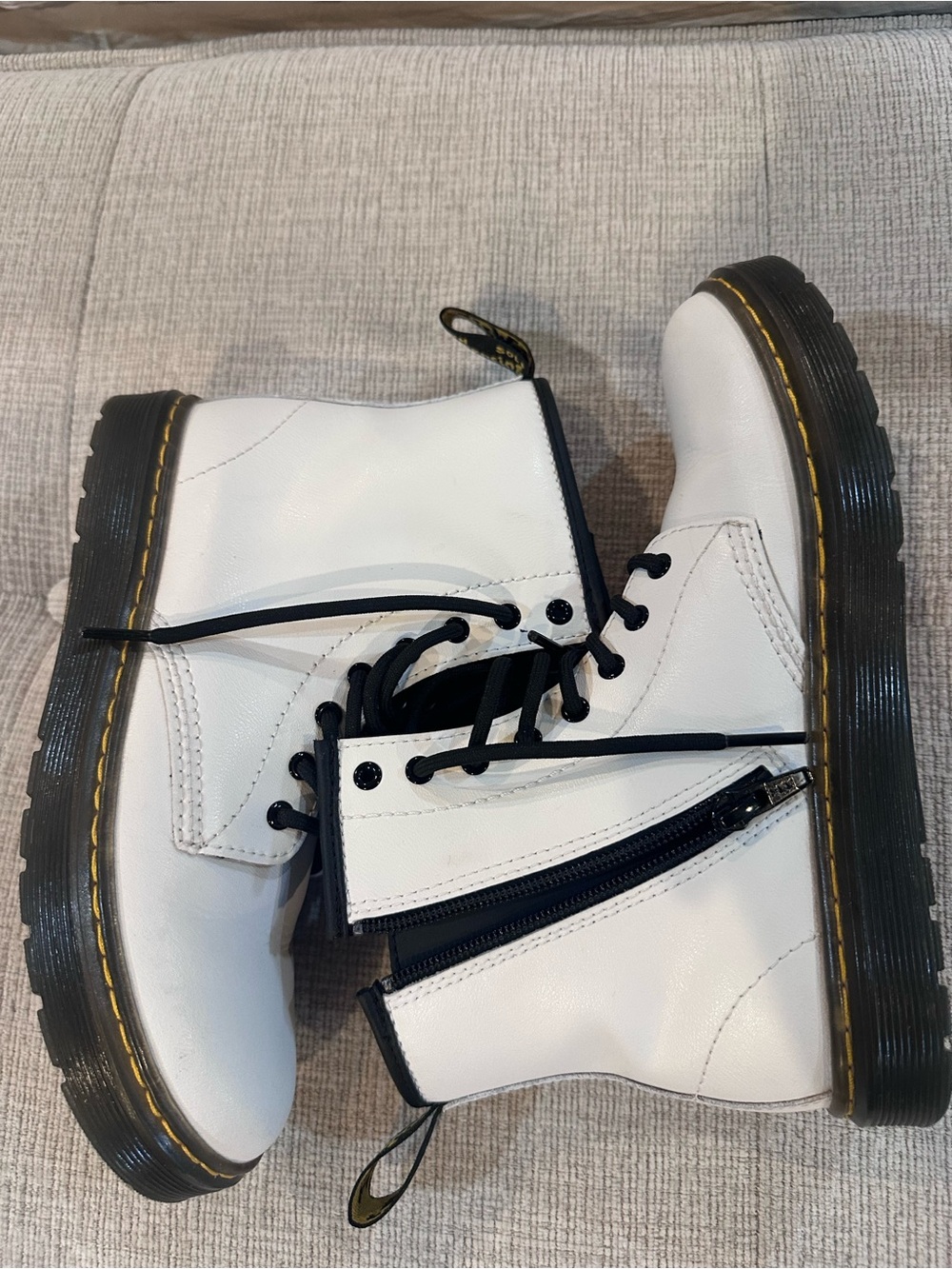 Dr. Martens Kids White and Black Zip Combat Boots